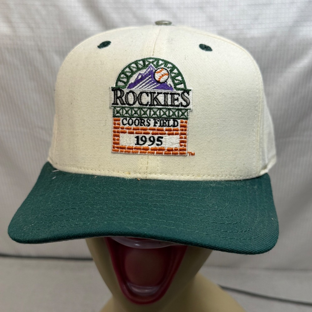 New Era Snapback Hat Men OSFA Cream Green 1995 Colorado Rockies Coors Field USA